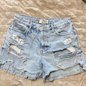 We The Free Distressed Light Blue Denim Shorts